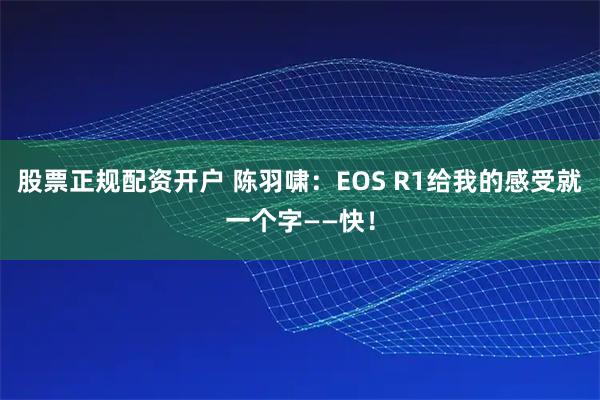 股票正规配资开户 陈羽啸：EOS R1给我的感受就一个字——快！